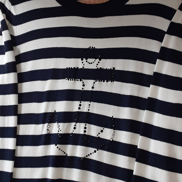 SWEATER Tommy Hilfiger Nautical Navy White Strip Studded Anchor Detail - Picture 3 of 5